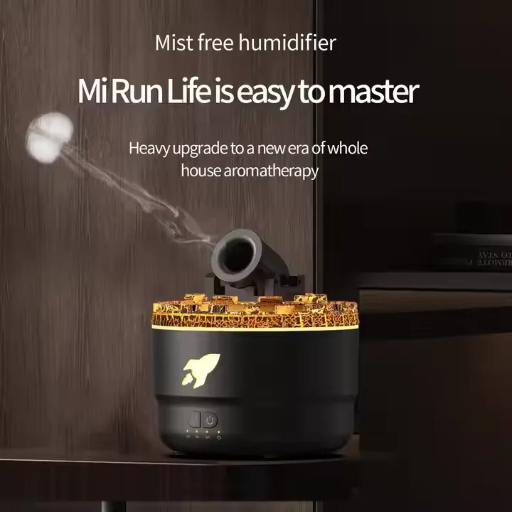 2024 new product cannon 3D flame lava 7 color LED humidifier mushroom spray rocket air humidifier aromatherapy essential oil