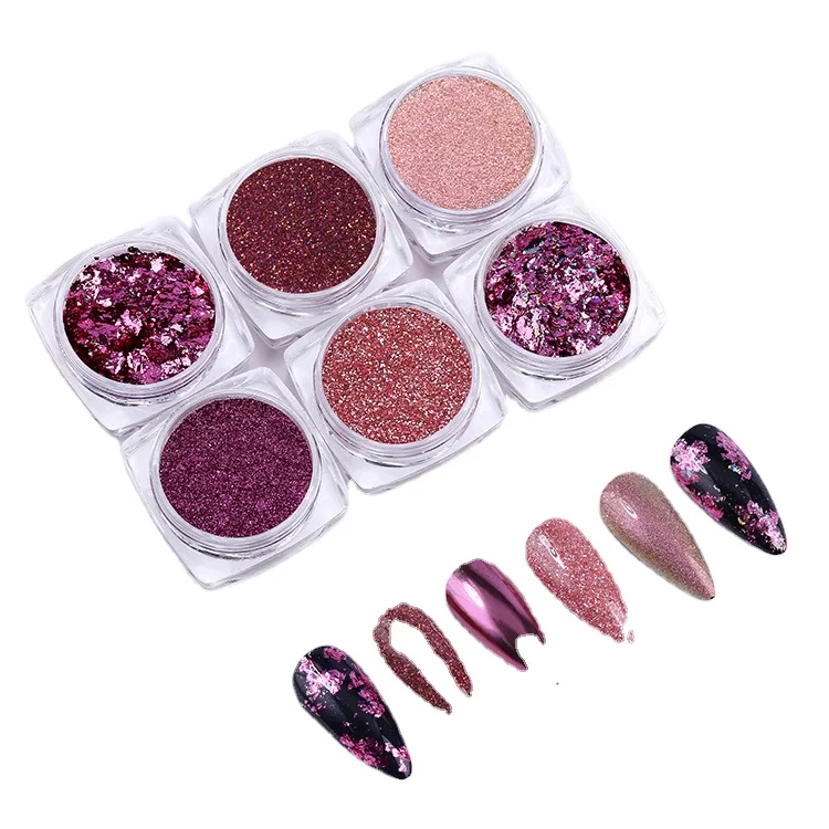 Magical combination nail products set glitter flake chrome holographic sequins nail pigment powder