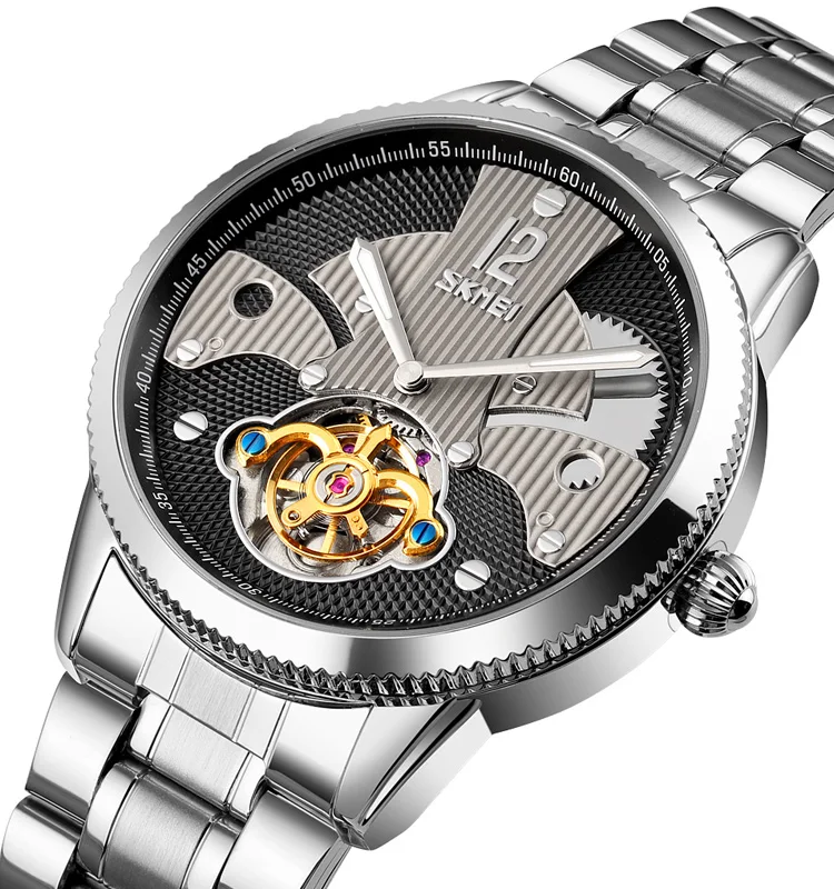 stainless steel tourbillon mens watch skmei 9205 mechanical watches automatic