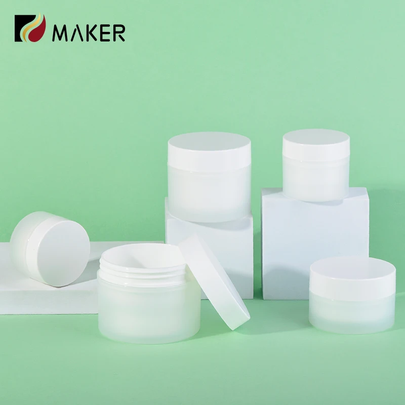 30g 50g 120g 180g 4oz 30 ml 1 4 OZ PP Plastic Cosmetic Double Wall Thick Refillable Empty White Frosted Face Cream Jar with Lid