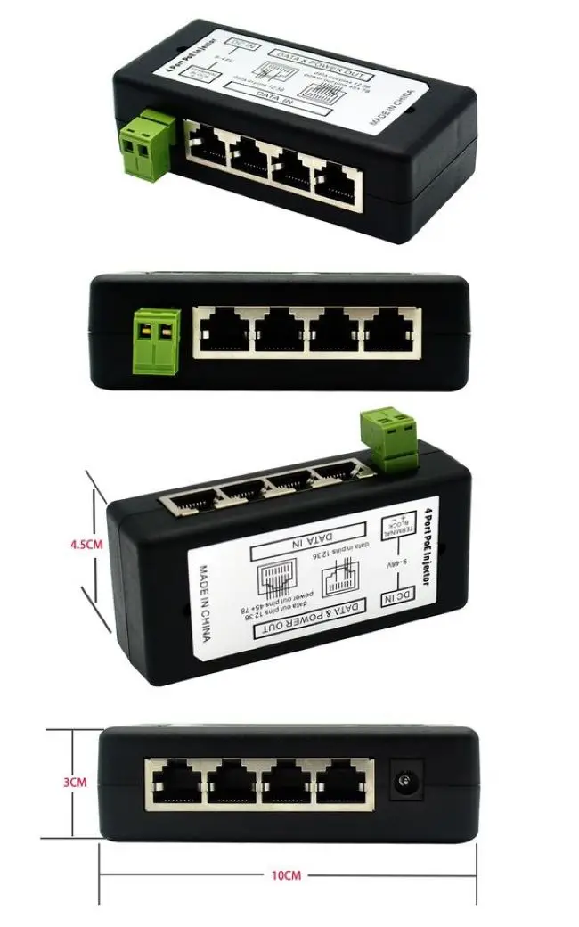 4 Port Gigabit PoE Injector max 1.25A per port passive poe patch panel injector