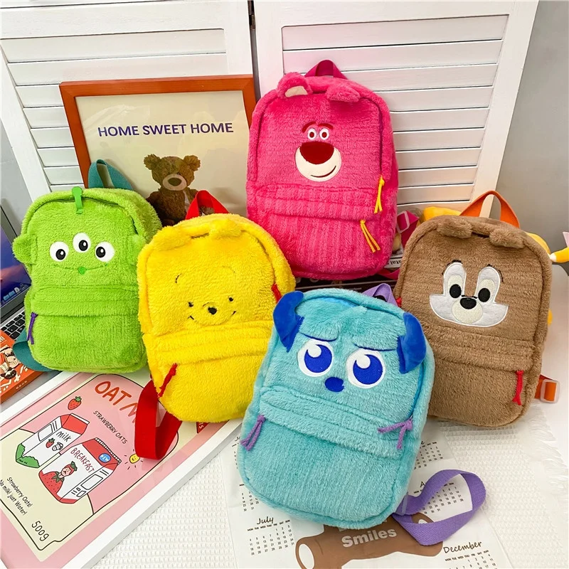 New Children Plush Cute Doll Toy Toddler Travel Backpack Cartoon Yellow Green Blue Plush Bag