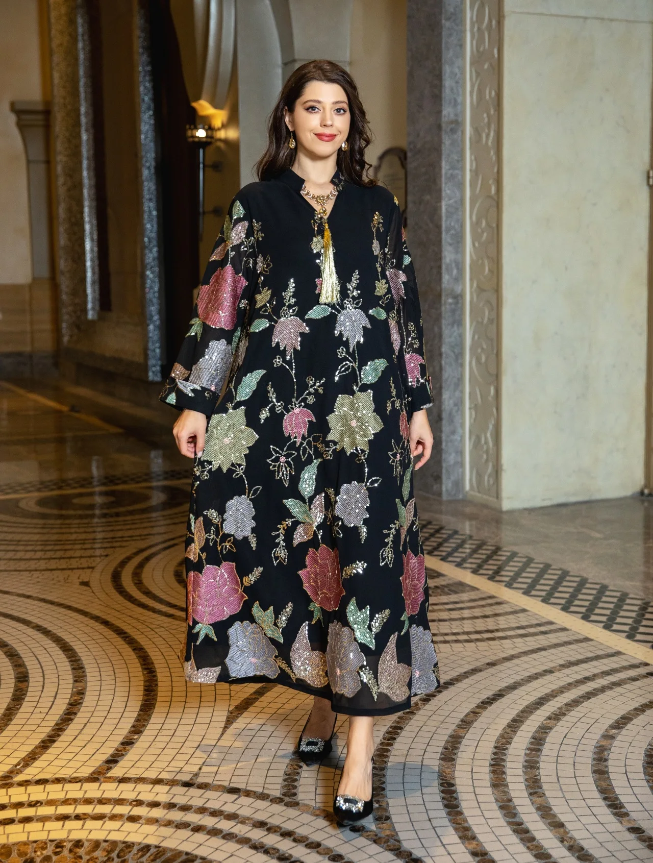 637 Remandan new designs for Muslim women long sleeves kaftan Jelabiya dress of Traditional Clothing