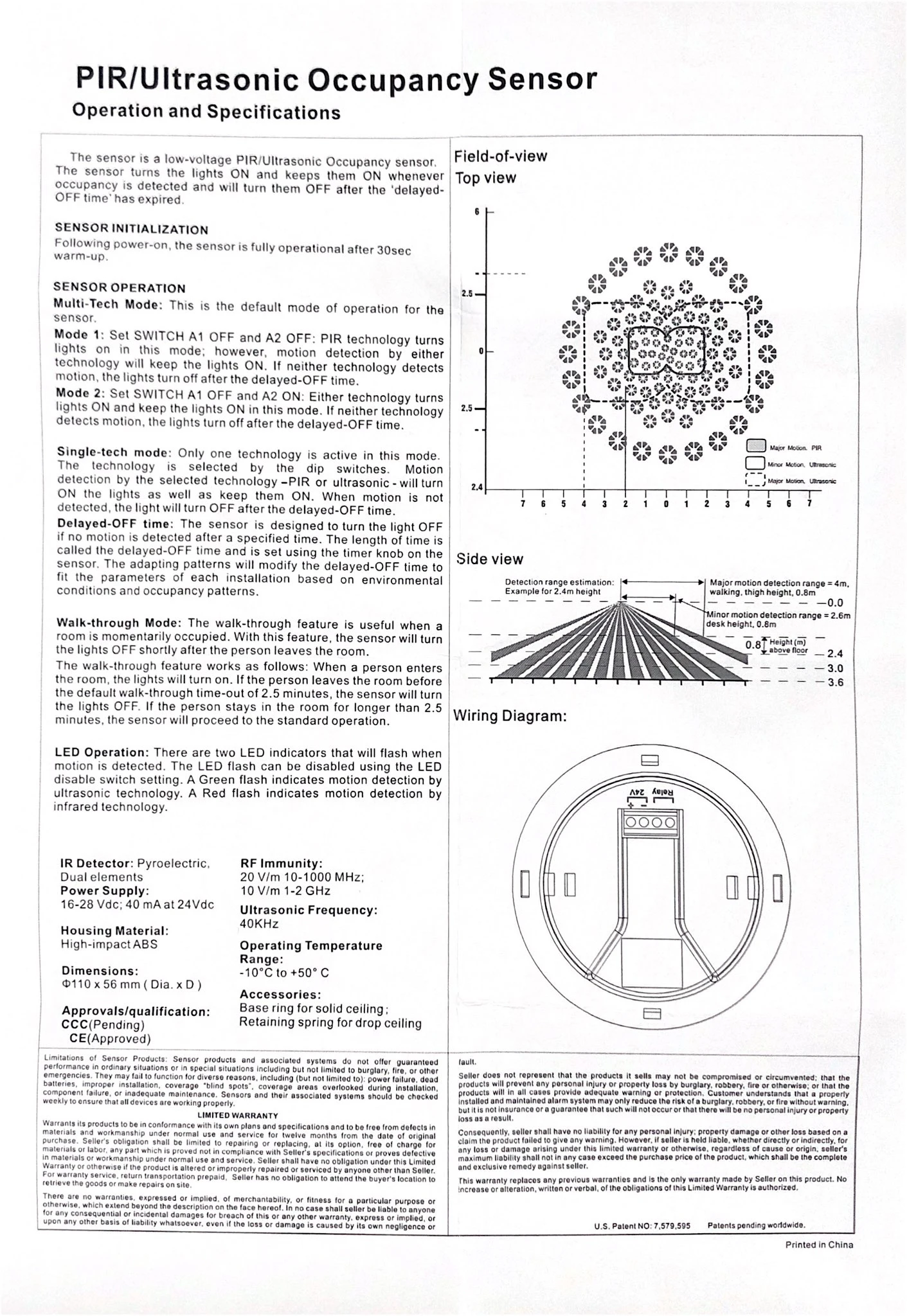 OEM/ODM 8 м Диаметр обнаружения 1 ватт потолочный монтажный ультразвуковой датчик
