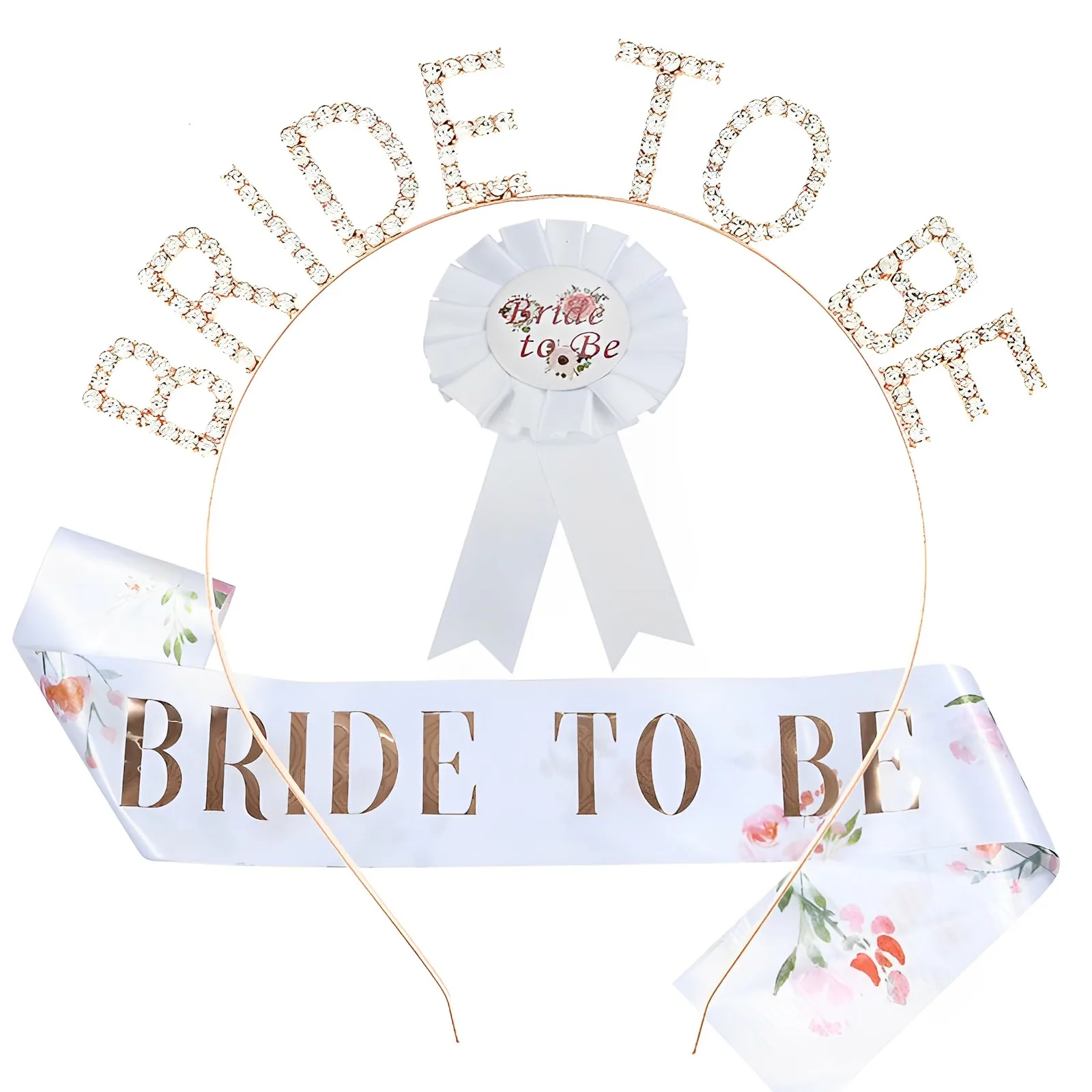 Bride To BE Tiara and Crown Sash for Women Bride Veil Bridal Shower Supplies Bachelorette Party Decorations Birthday Gift Sets