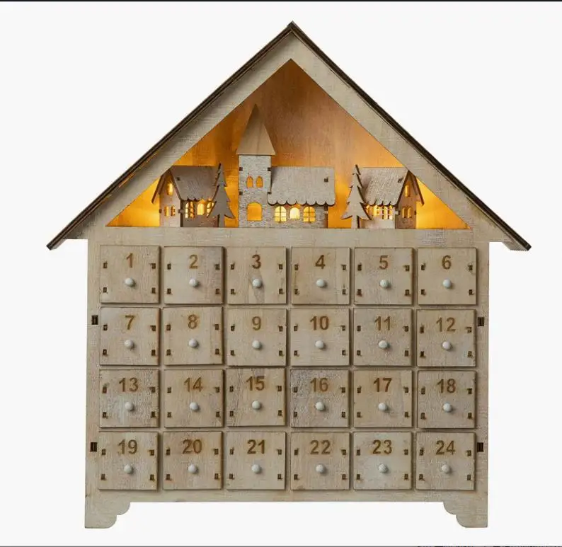 Factory customized desktop Christmas home decoration countdown calendar advent calendar wooden