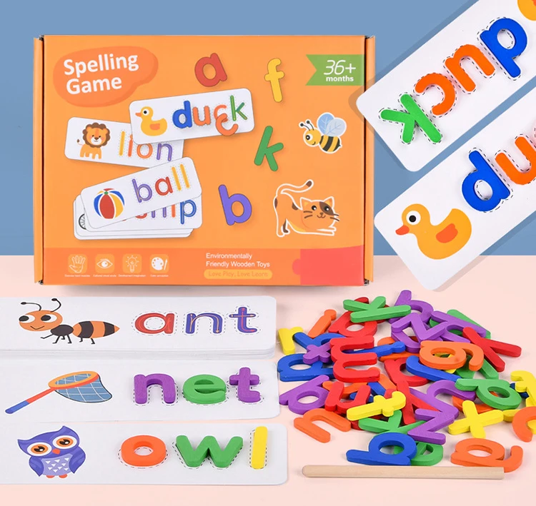 Kids Wood Spelling Alphabet Words Puzzle Game Preschool Learning Montessori Early Educational Wooden Toys For Children Learning