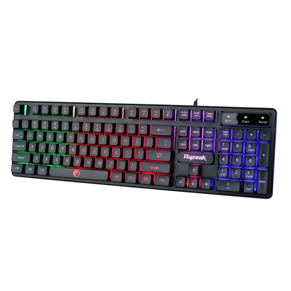 Razeak 104 Keys ABS Keycaps Laser Carving Layout USB Rainbow Luminous Multimedia Wired Gaming Keyboards for PC Laptop