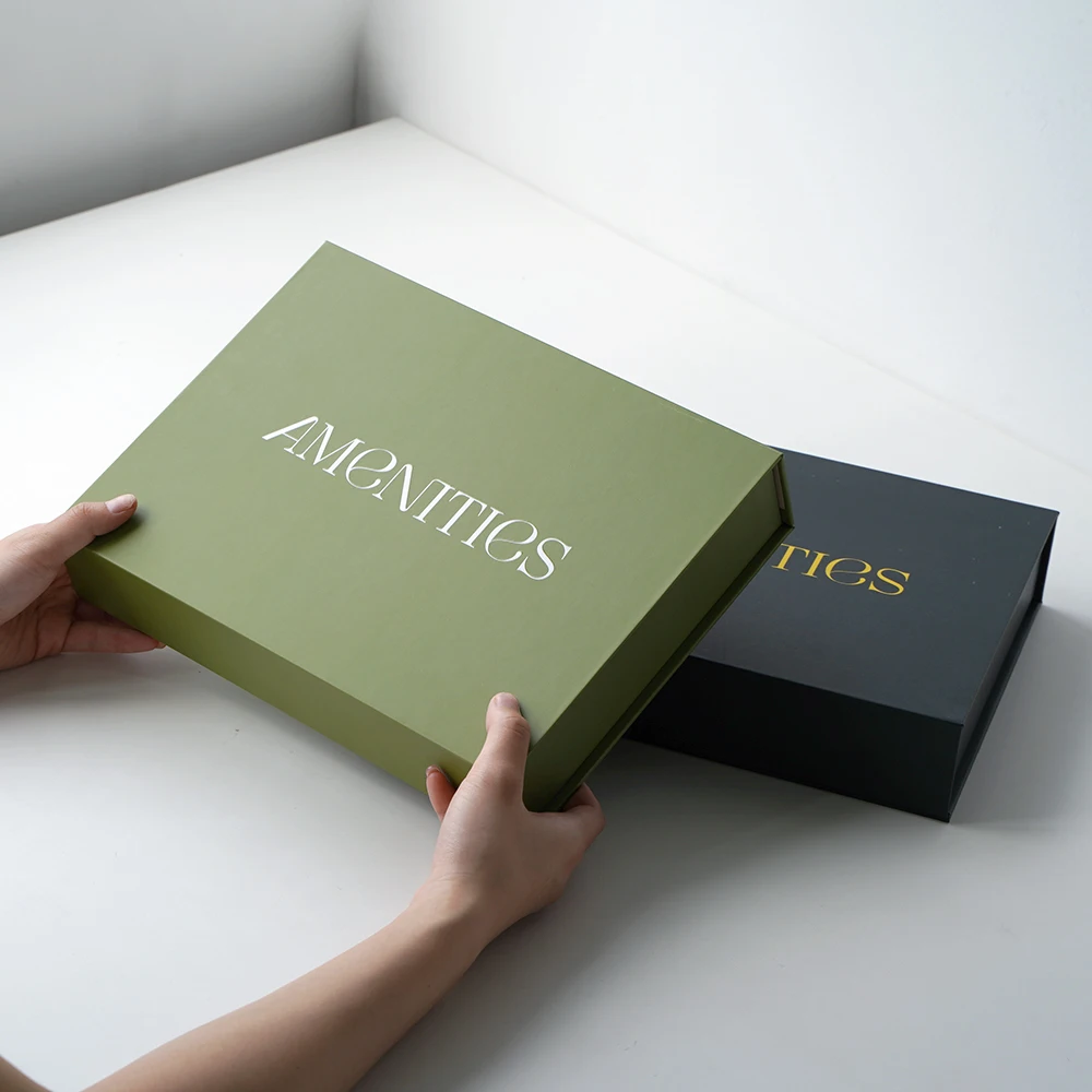 Wholesale Custom Packaging Boxes Paperboard Notebook Green Black Magnetic Gift Box with Ribbon