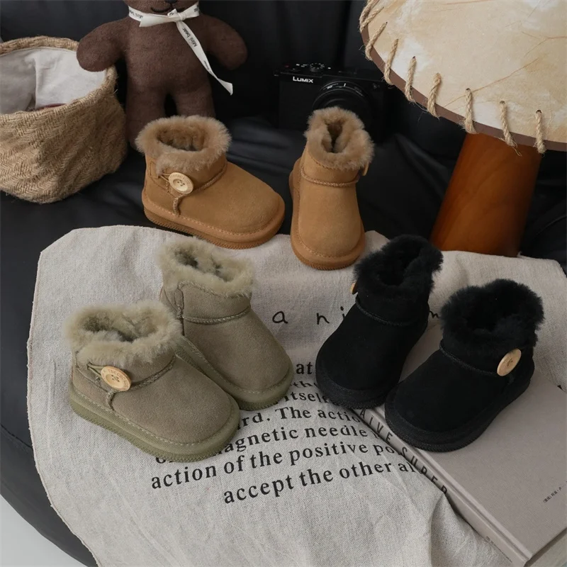 Latest Style Kids Snow Boot Children Solid Color Thicker Winter Shoes Vintage for Boys and Girls