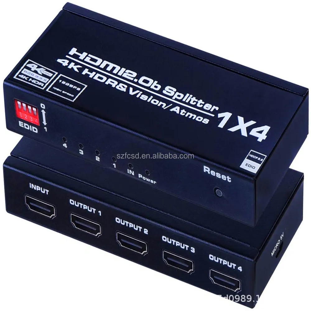 UltraHD 4K @ 60 Hz 1 X 4 HDMI Splitter 1 in 4 Out 4 Port HDMI 2.0, HDCP 2.0, 18 Gbps, EDID, Duplicate / Mirror 4K
