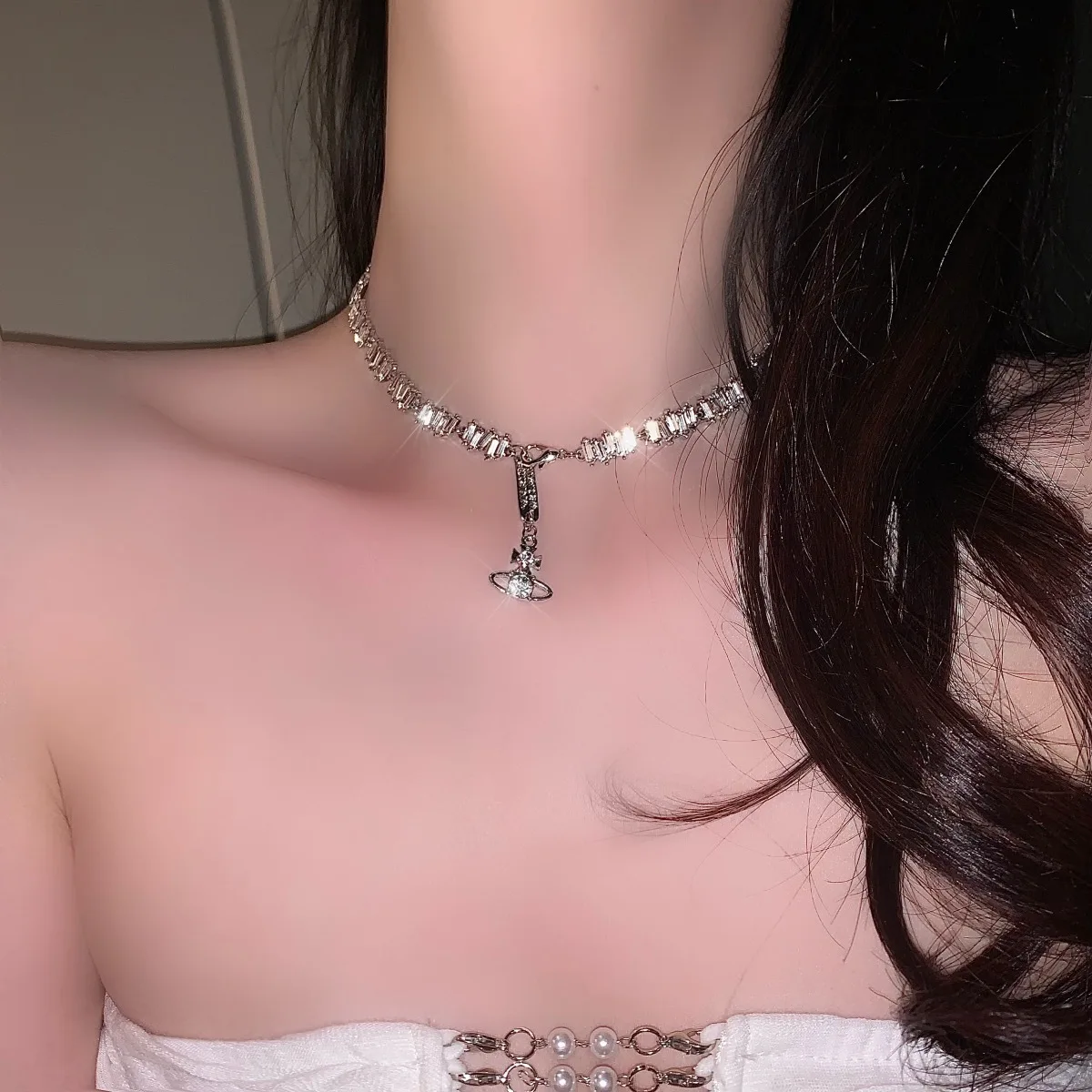 Square T Diamond Saturn pendant necklace bracelet niche high sense