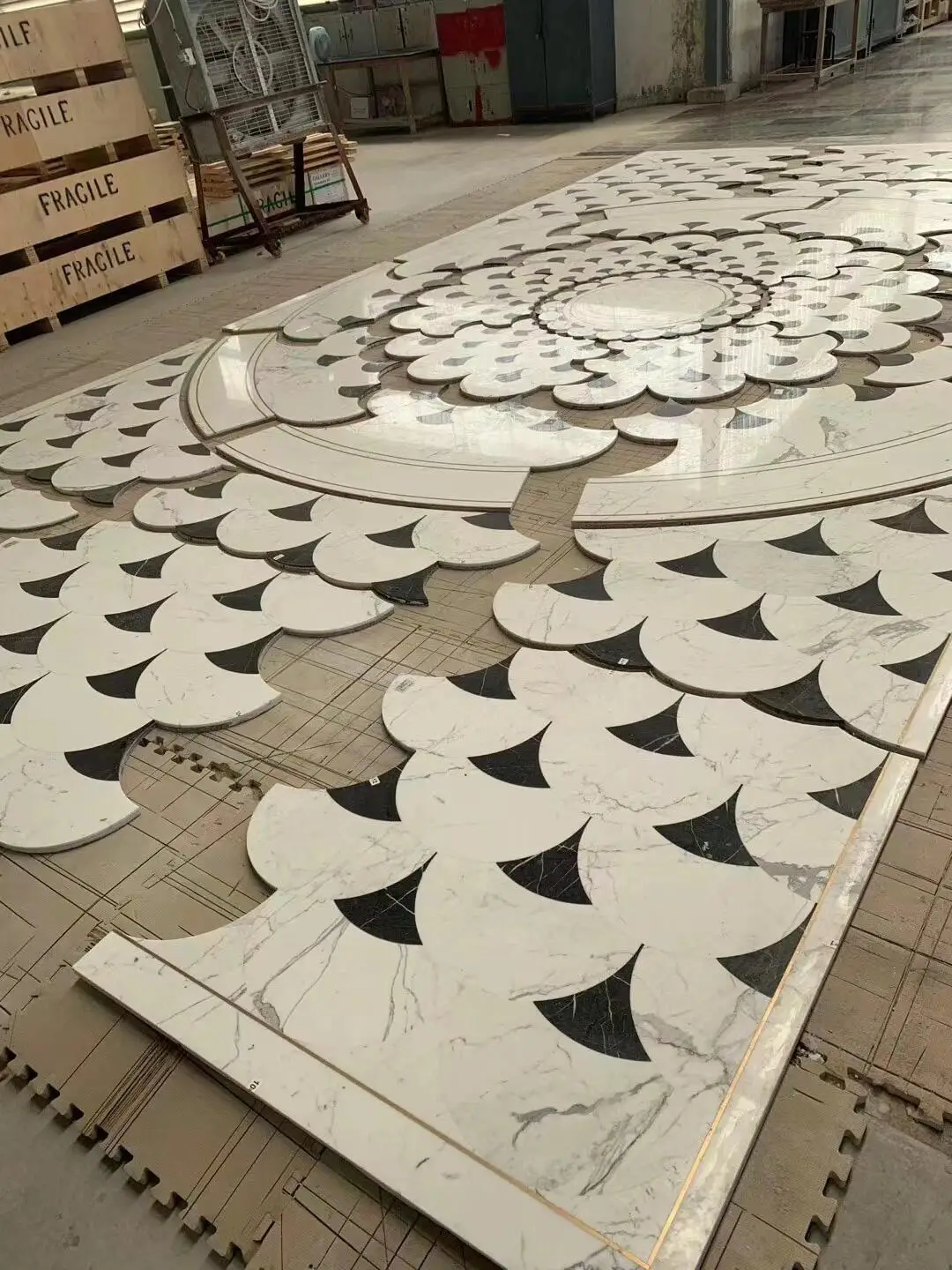 LX factory white Carrara marble black marquina marble waterjet mosaic tile for flooring decoration