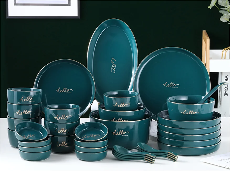 36pcs Bone China Dinner Set Crockery Dinnerware Sets Luxury Set Dinner For 8 Person