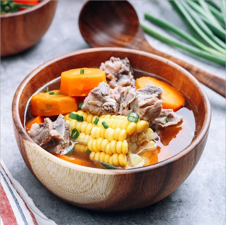 Old Carpenter Factory Small Food Wooden Salad Timer Bowls LOGO Free Darker Brown Acacia Soup Noodle Baby Food Bowl for Cereal