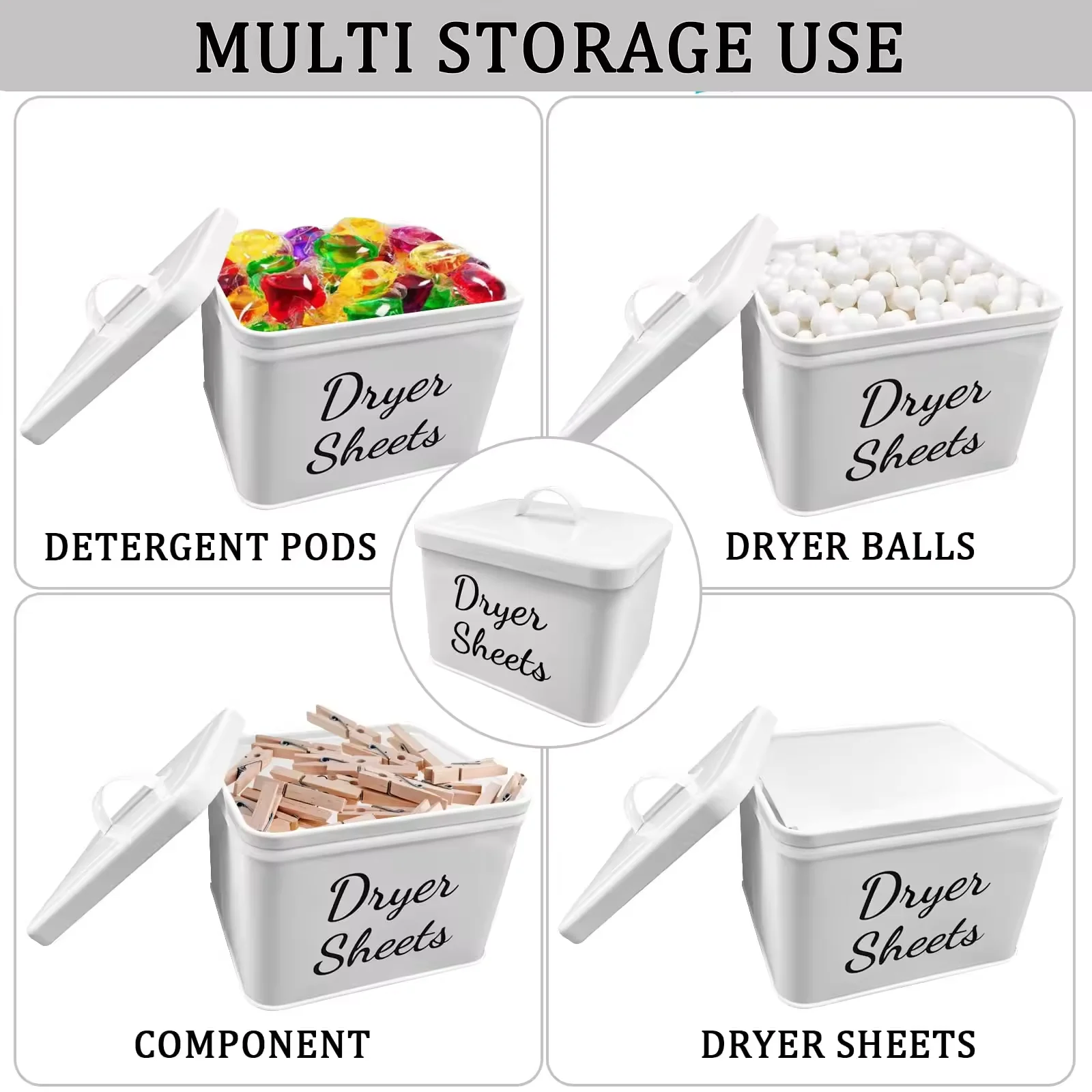 Modern Farmhouse Laundry Room Organization Metal Dryer Sheet Holder Fabric Softener Sheets Tin Dispenser With Lid