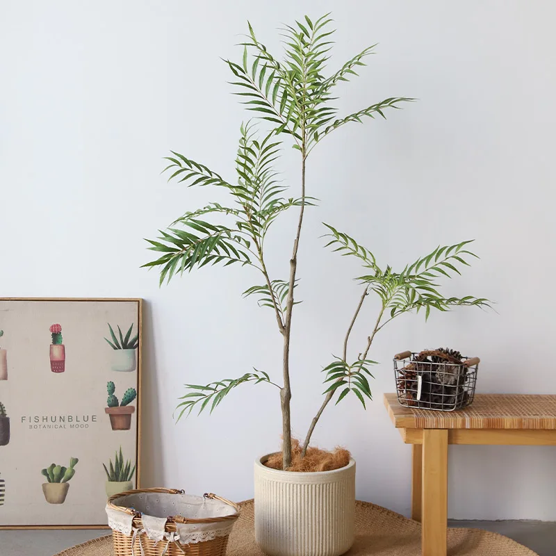 Yellow Bark Artificial Cork Tree with Fine Leaves for Home Indoor and Outdoor Decor Realistic Green Leaves