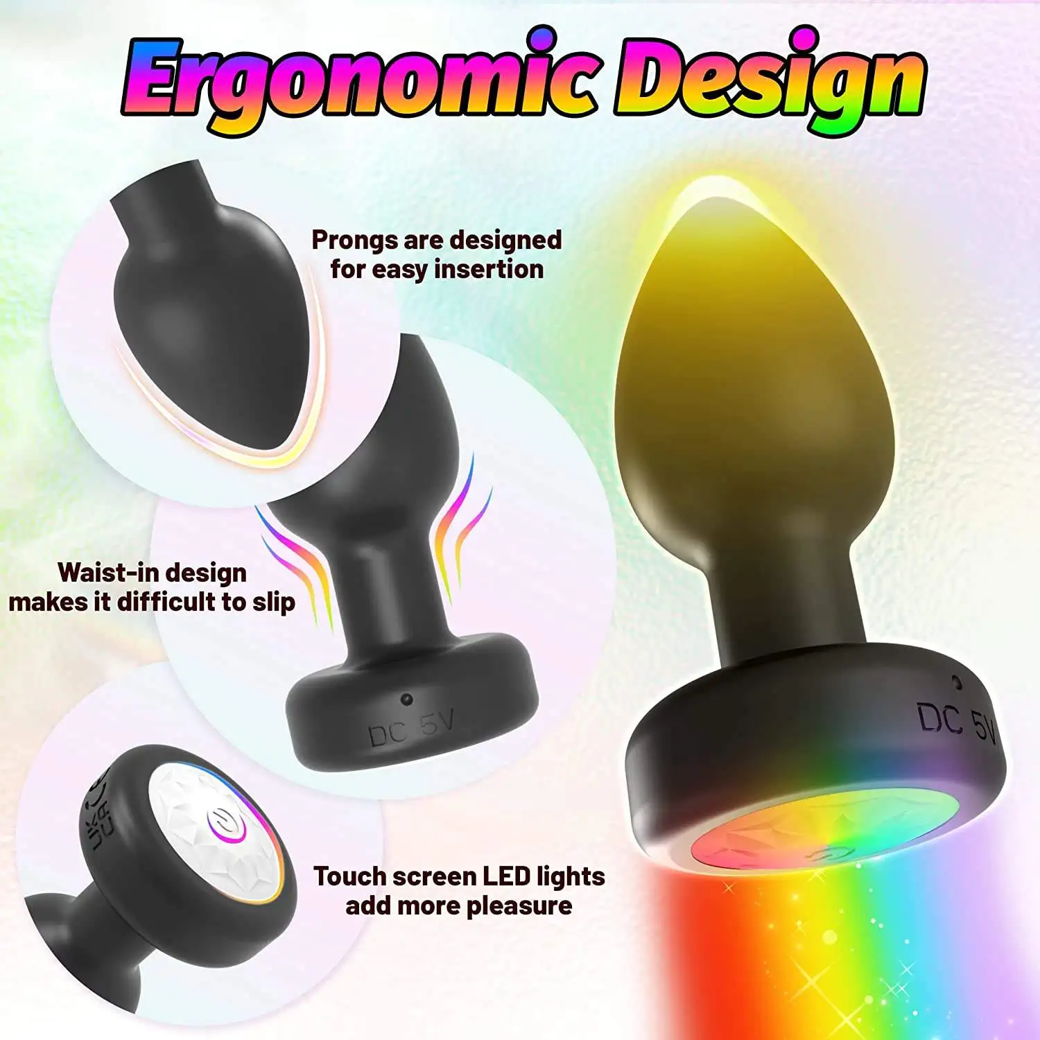LED Light G-spot Anal Plug Silicone Anal Vibration Prostate Massager with Remote Control Adult Sex Toy for Men and Women Black