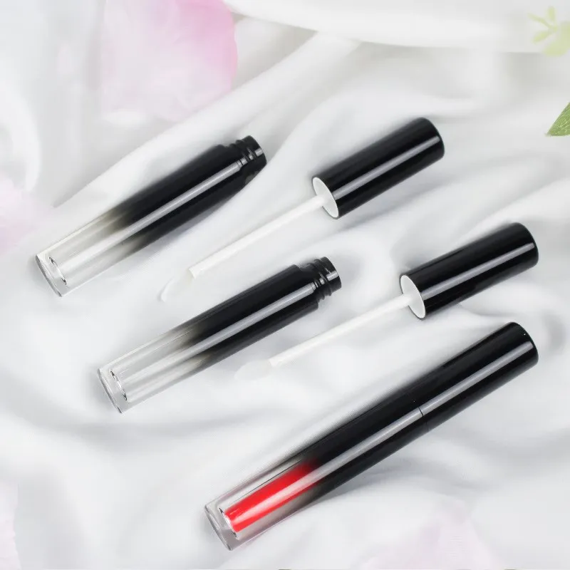 3ml empty cosmetics Gradient black color lip gloss tube with brush packaging