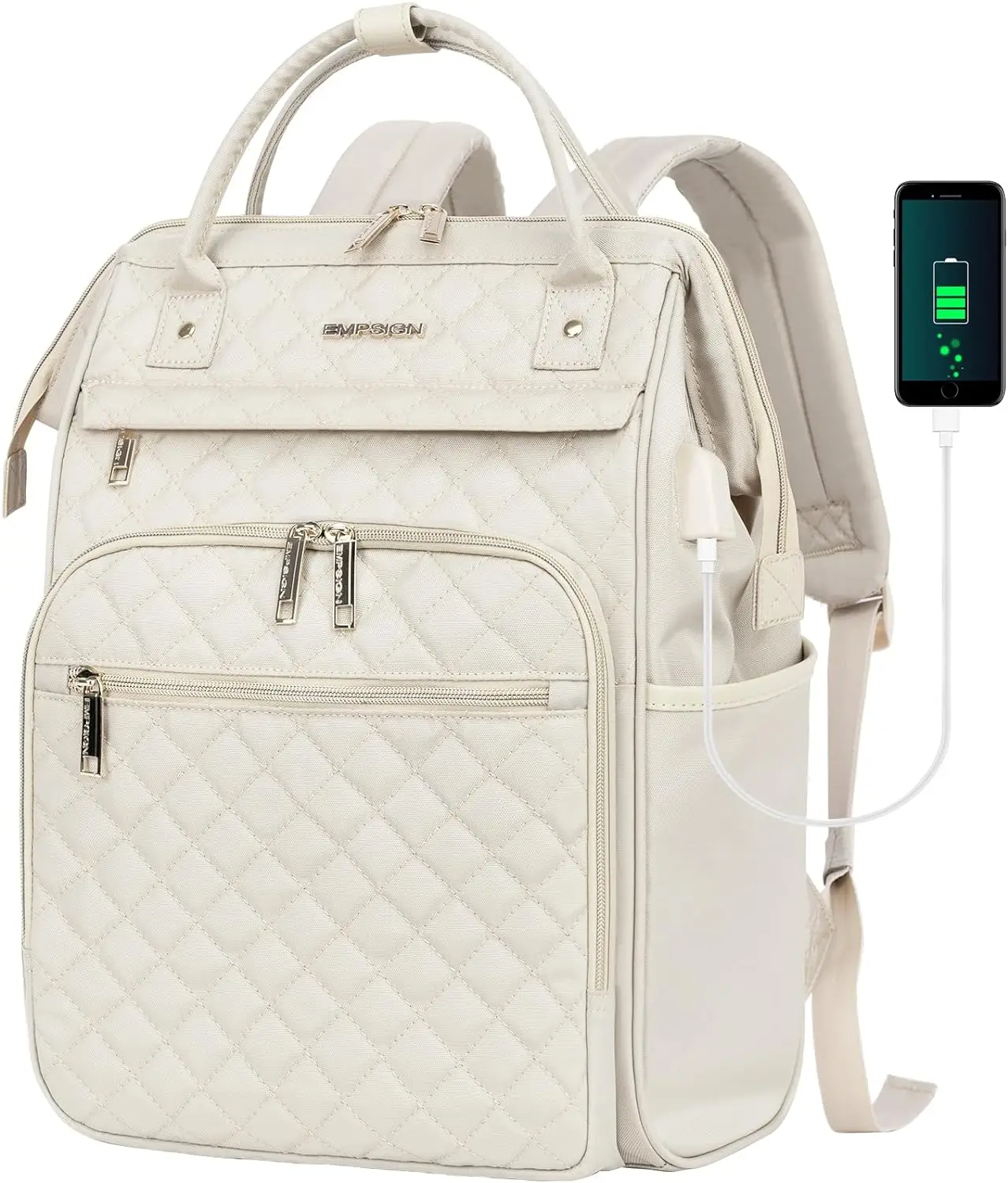 17 Inch Quilted Laptop Backpack Women Large Capacity Water-Repellent Casual Daypack USB Port Work Business Travel College Study