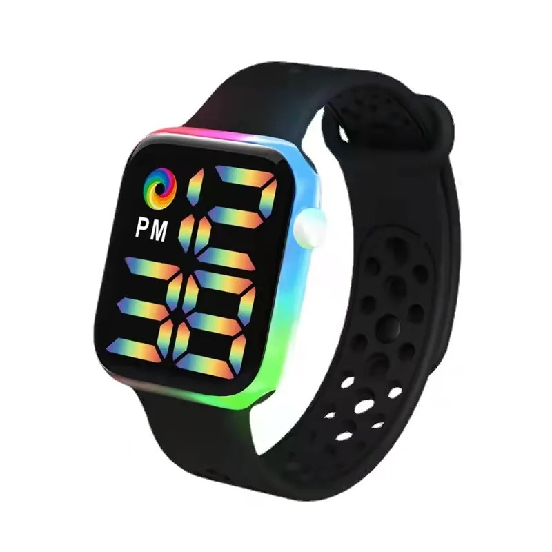 Новые детские цветные силиконовые часы для студентов мигающие спортивные радужные светодиодные часы