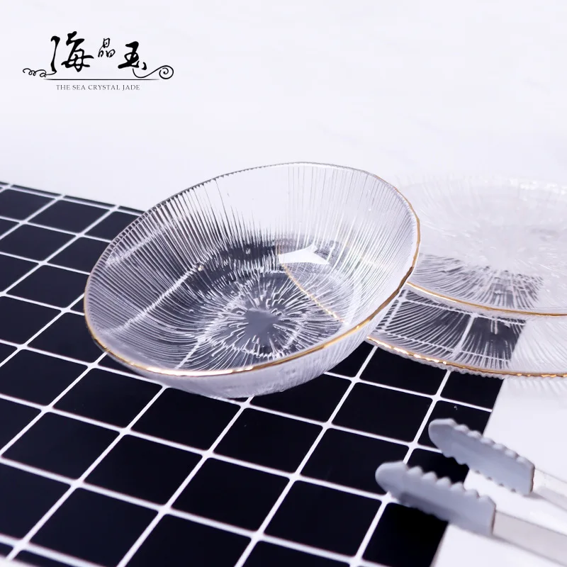 Japanese Style Fireworks Bowl and Dish Set for Home Use Colorful Glass Bowl Fruit Plate Dessert Transparent Tableware