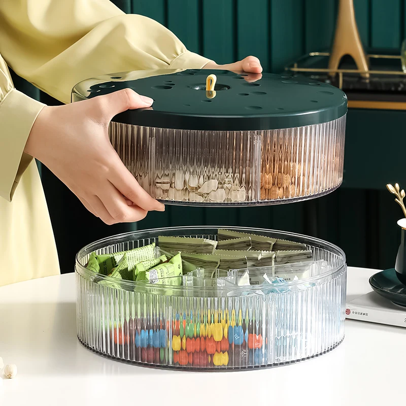 Space astronauts dried fruit compartment candy snack plate rotating creative separation with lid seal living room fruit plate