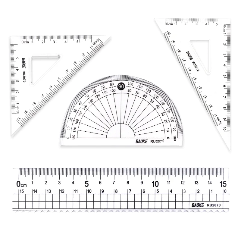 Пластиковая прозрачная треугольная полукруглая линейка Baoke для рисования набор линейки высокого качества многофункциональная