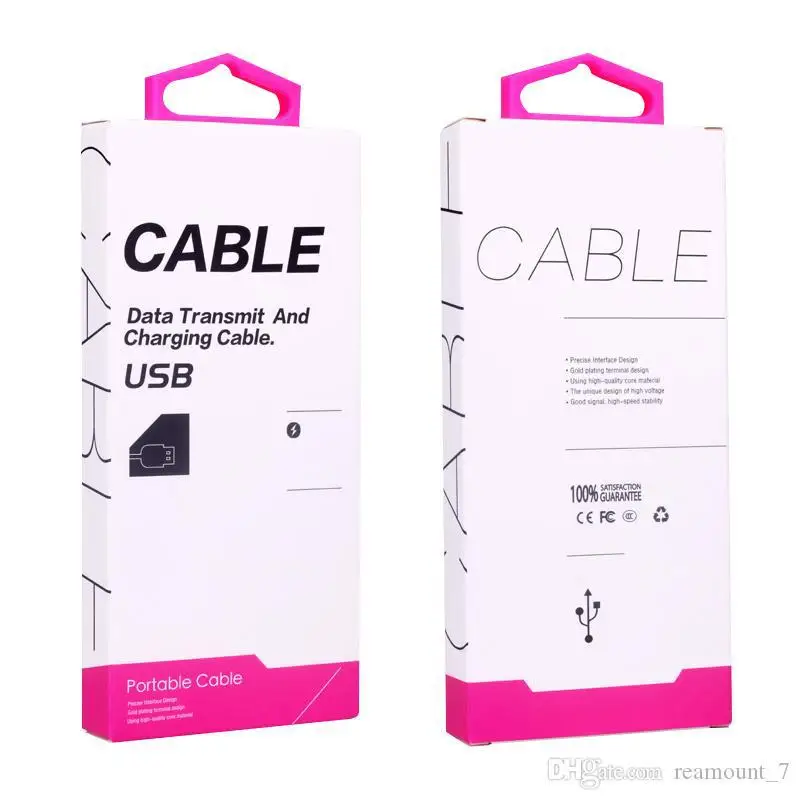 Многоразовый Caja De Carton на заказ электронные продукты Usb кабель бумажная упаковка двухконцевая коробка с подвесным отверстием