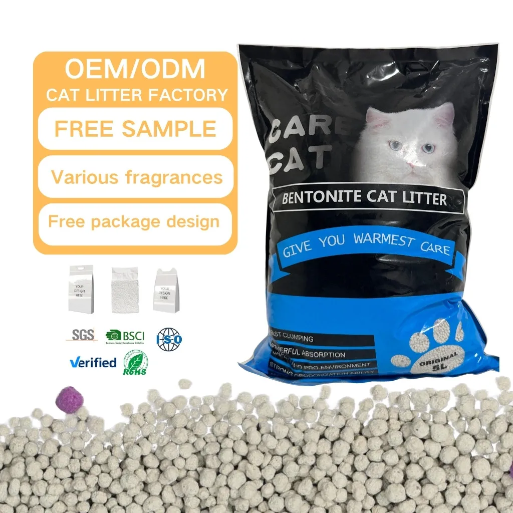 Multifunctional 5L Lemon Lavender Flavored Bentonite colorful cat sand dust free strong Clumping clay Cat litter sand