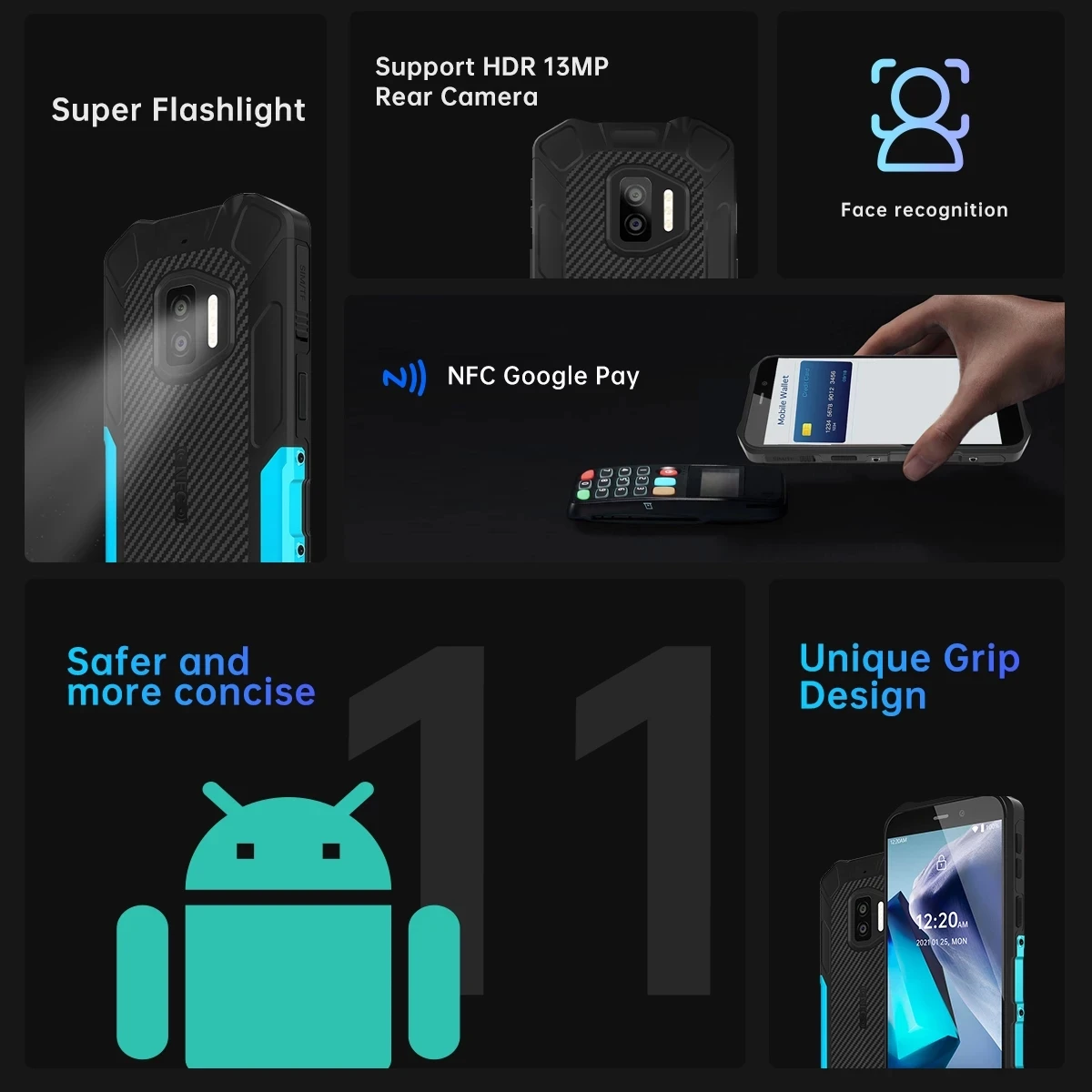 OUKITEL WP12 IP68 Waterproof Android 11 Rugged Smartphone 5.5' HD+ Display 4GB+32GB Helio A22 NFC 4000mAh Mobile Phone