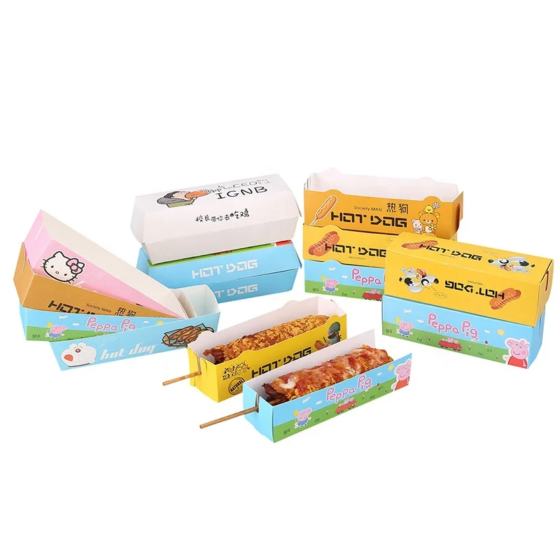 Custom Logo Printed Bubble Waffle Packaging Paper Box Hotdog Trays Containers Corn Dog Boxes