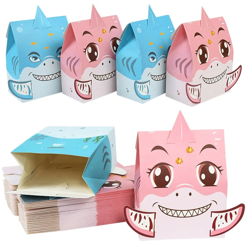 Paper Folding Cartoons Shark Candy Sweet Chocolate Packaging Box for Baby Kids Birthday Party Decoration Favors Box
