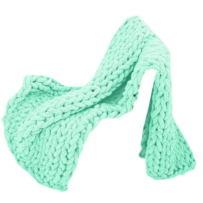 Washable Loopy Yarn Crochet Polyester Knitting Puffy Thick Velvet Giant Blanket Chunky Chenille Custom size jumbo blanket