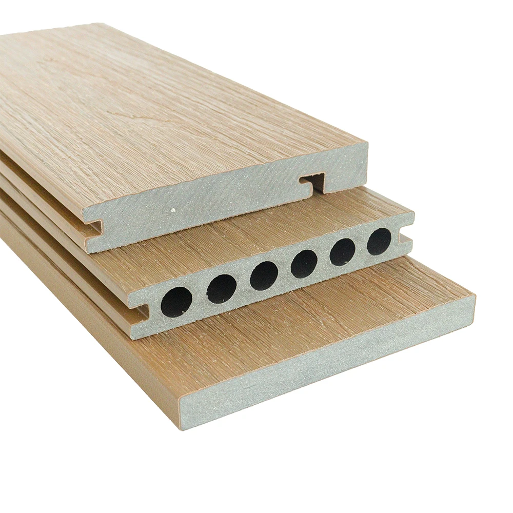 Exterior patio terrace wood look Co-extrusion water resistant hollow brushed capped wpc board decking