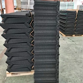 Relitop Stone Coated Steel Roof Tile Black Color Classic Style Roofing Sheet Seven Waves Stone Chips Step Tile