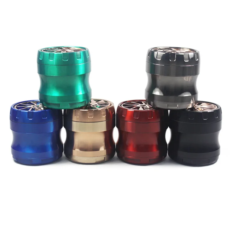 Hot Selling Rotatable Wheel Fan Lid 63mm 4-Layer Zinc Alloy Herb Grinder Manual Spice Grinder for Smoking