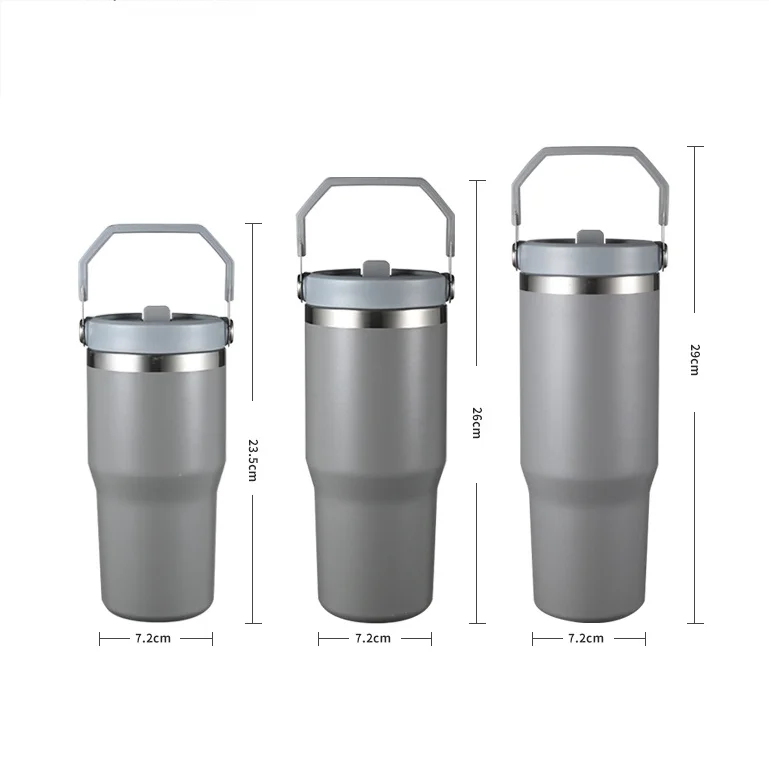 Custom logo 20oz 25oz 30oz solid color stock tumbler with handle top lid double wall stainless steel travel camping tumbler mug