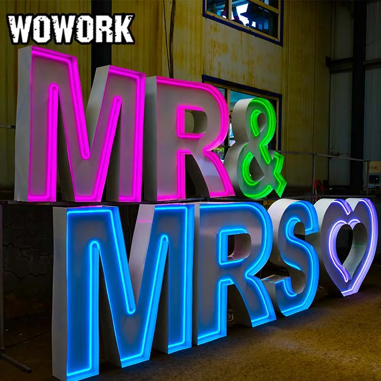 2024 WOWORK fushun electronic signs waterproof Party supplies steel led wedding letter LOVE light for event decoration