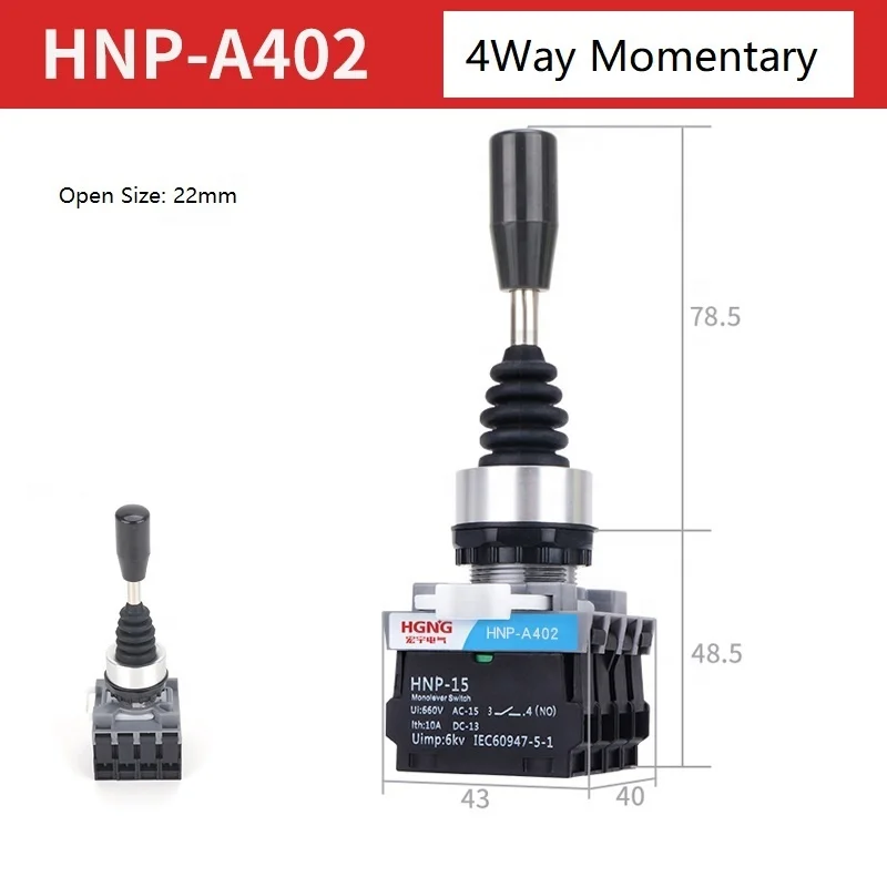 22mm Joystick Switch 4 Way Position Self Locking Momentary Industrial Joystick Switches Toggle Cross Rocker Switches HNP-A402