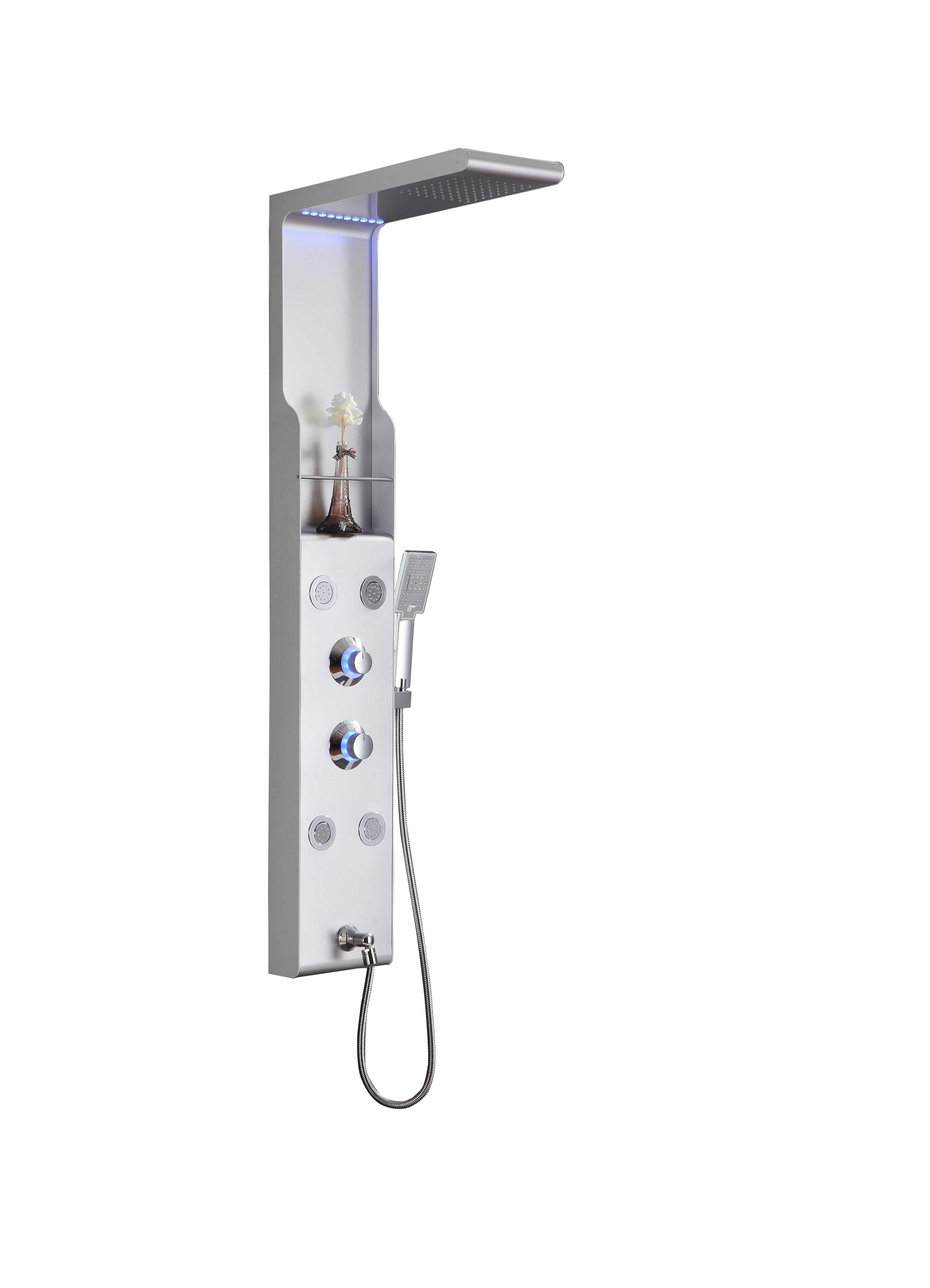 Intelligent black bathroom shower column led light waterfall massage shower panel with handshower