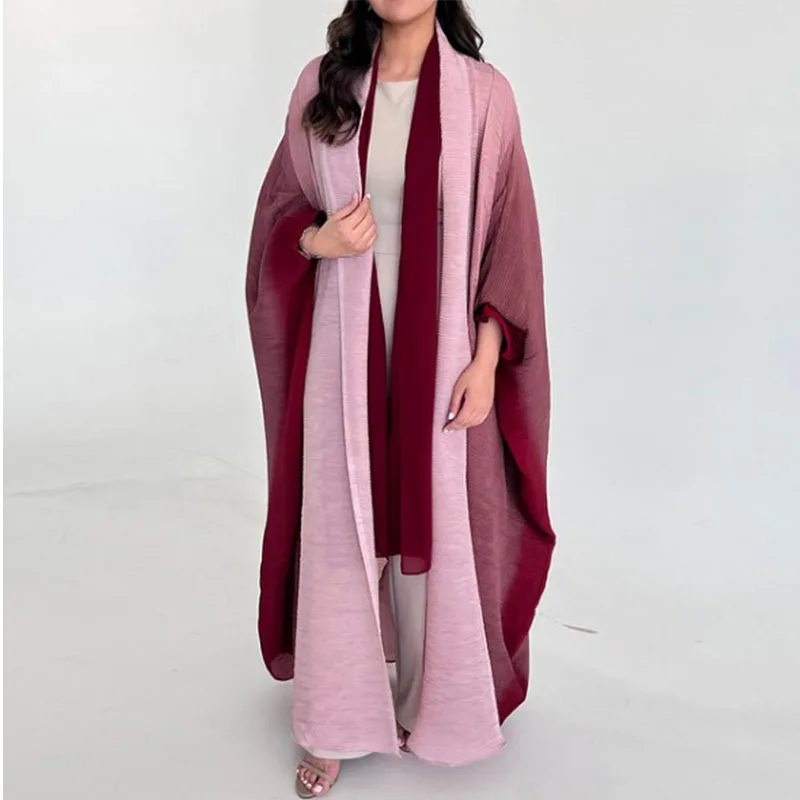 Miyake Pleated Gradient Women Robe 2023 Summer Turndown Bat Windbreak Coats Collar Cardigan Jackets abaya
