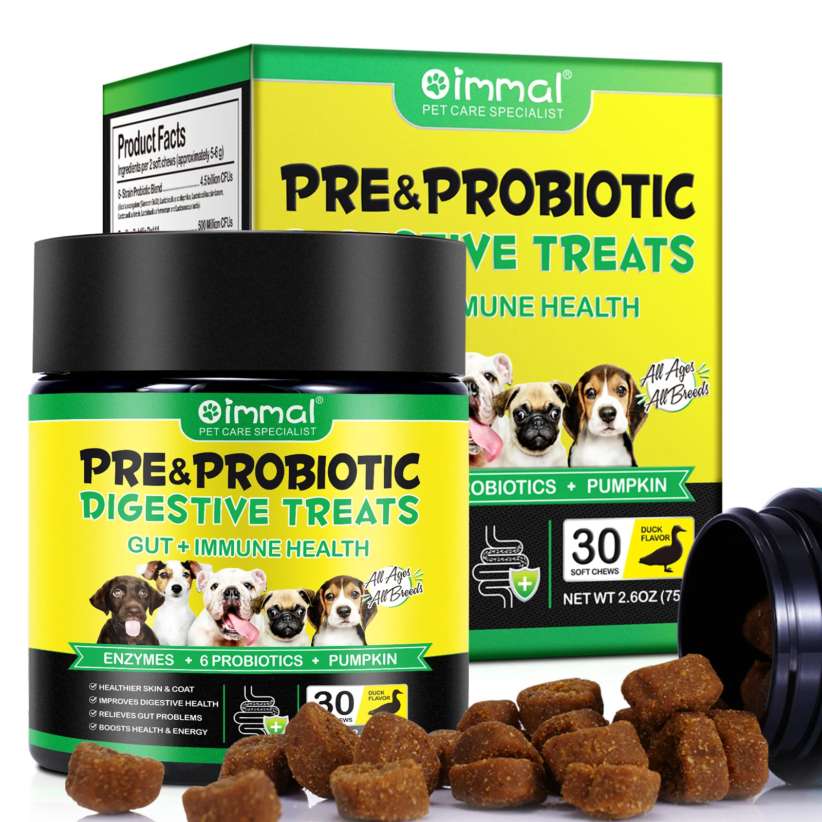 OEM Private Label Pet Nutritional Pre and Probiotics Chews Gut Health Supplement for Dogs Skin and Coat Allergy Immune