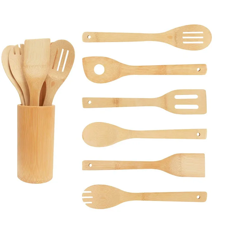 Tools Set Cooking Utensils Kitchen Accessories OEM Logo Time Pcs Color Printing Eco 6 Pieces Bamboo Kitchen Cookware