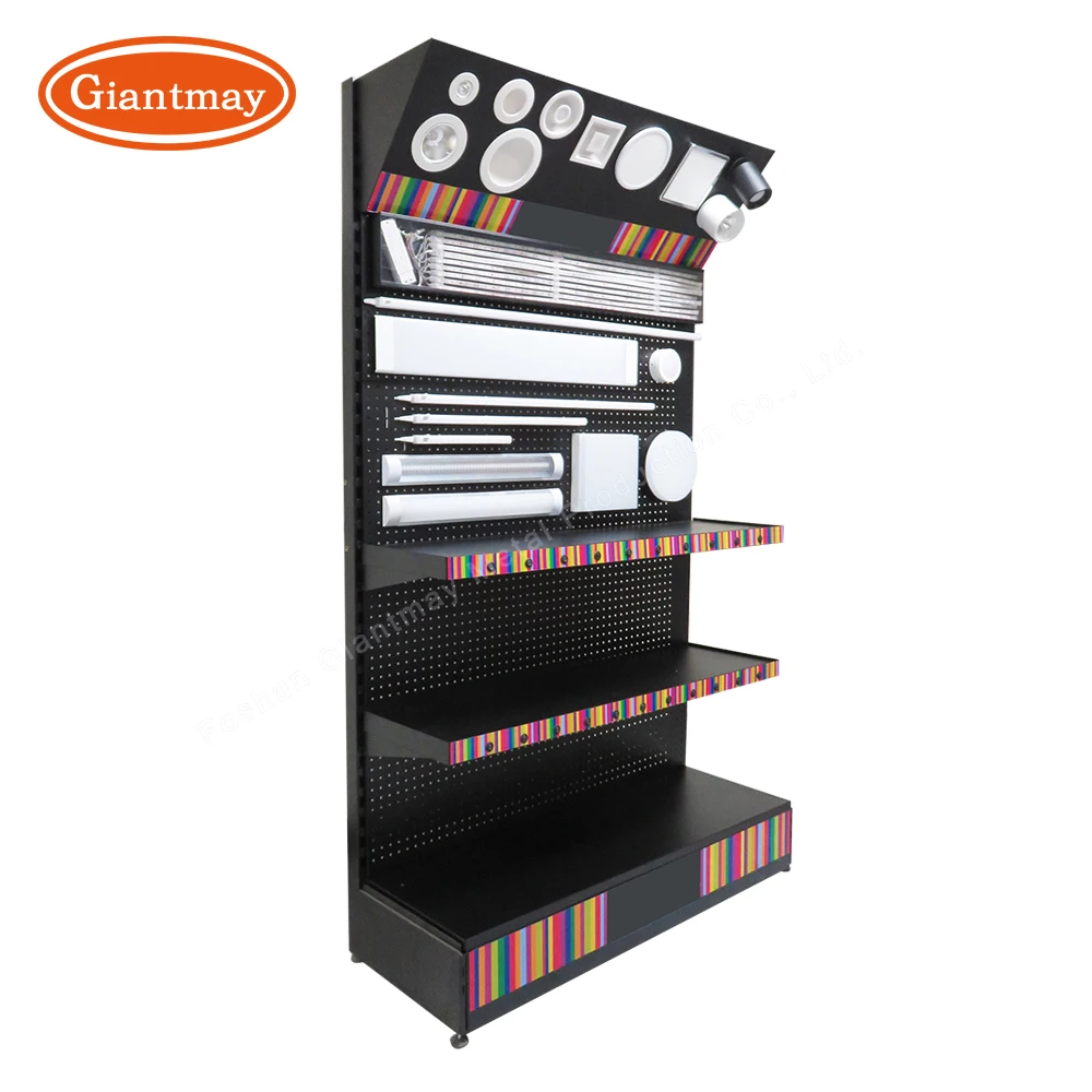 Heavy high capacity tool lamp display stand for led light exhibition lamp led tool hardware rack with pegboard