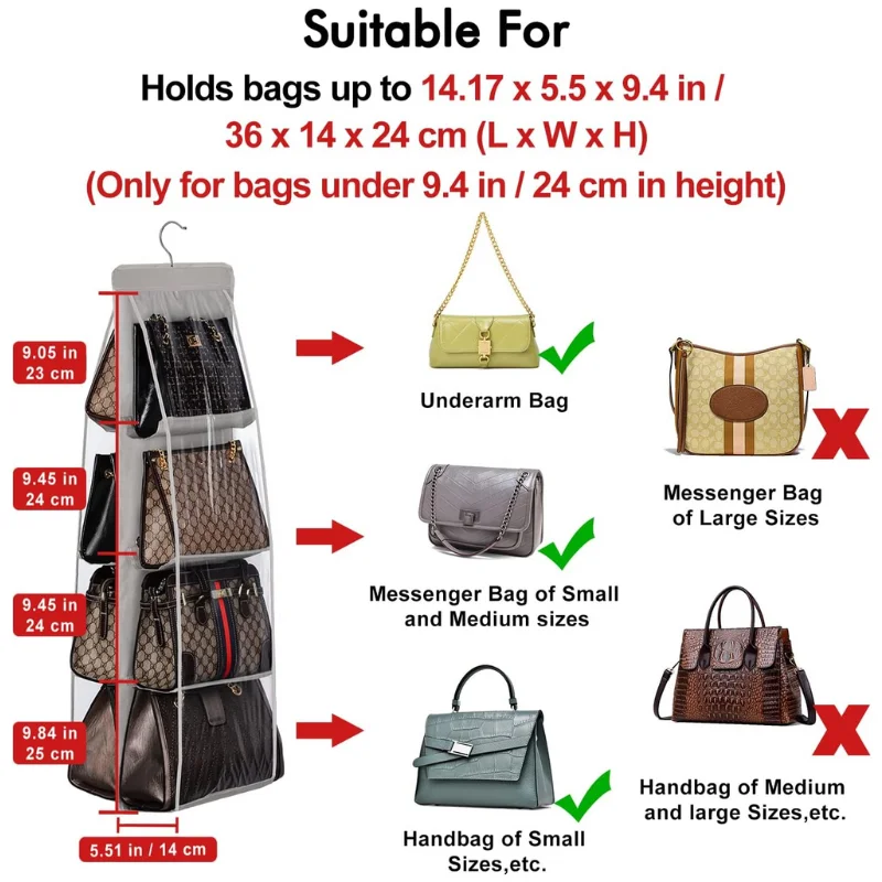 High Quality Oxford Fabric Double Sided Handbag Organizer Large Capacity Messenger Bag Storage Hanging Closet Function Space