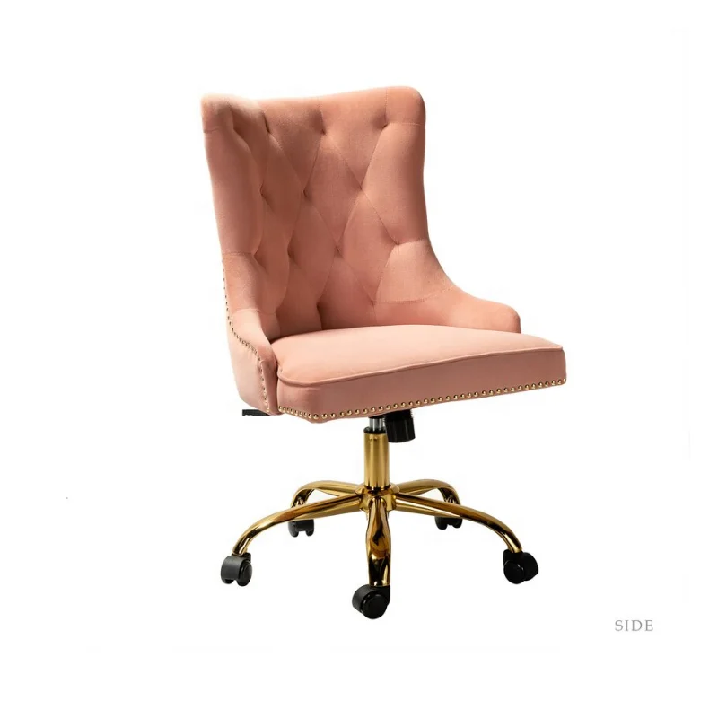 Best Selling Design Tufted Gold Econometric Executive Accent Velvet Office Visitor Pink Swivel Chair