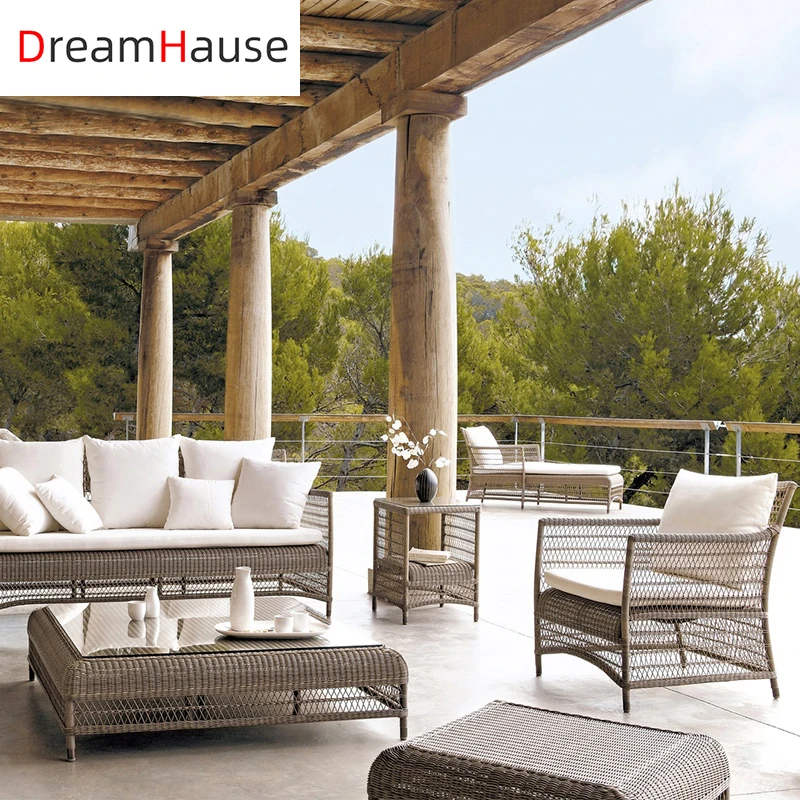 Dreamhause Outdoor Courtyard Villa Hotel Single Rattan Sofa Chair Swimming Pool Garden Rattan Sofa Set With Aluminum Frame