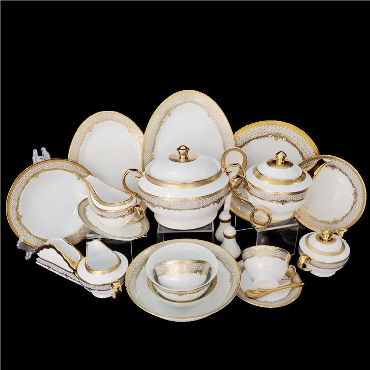 
Style creative grid set gold wire gift plates bowls new bone China set tableware 