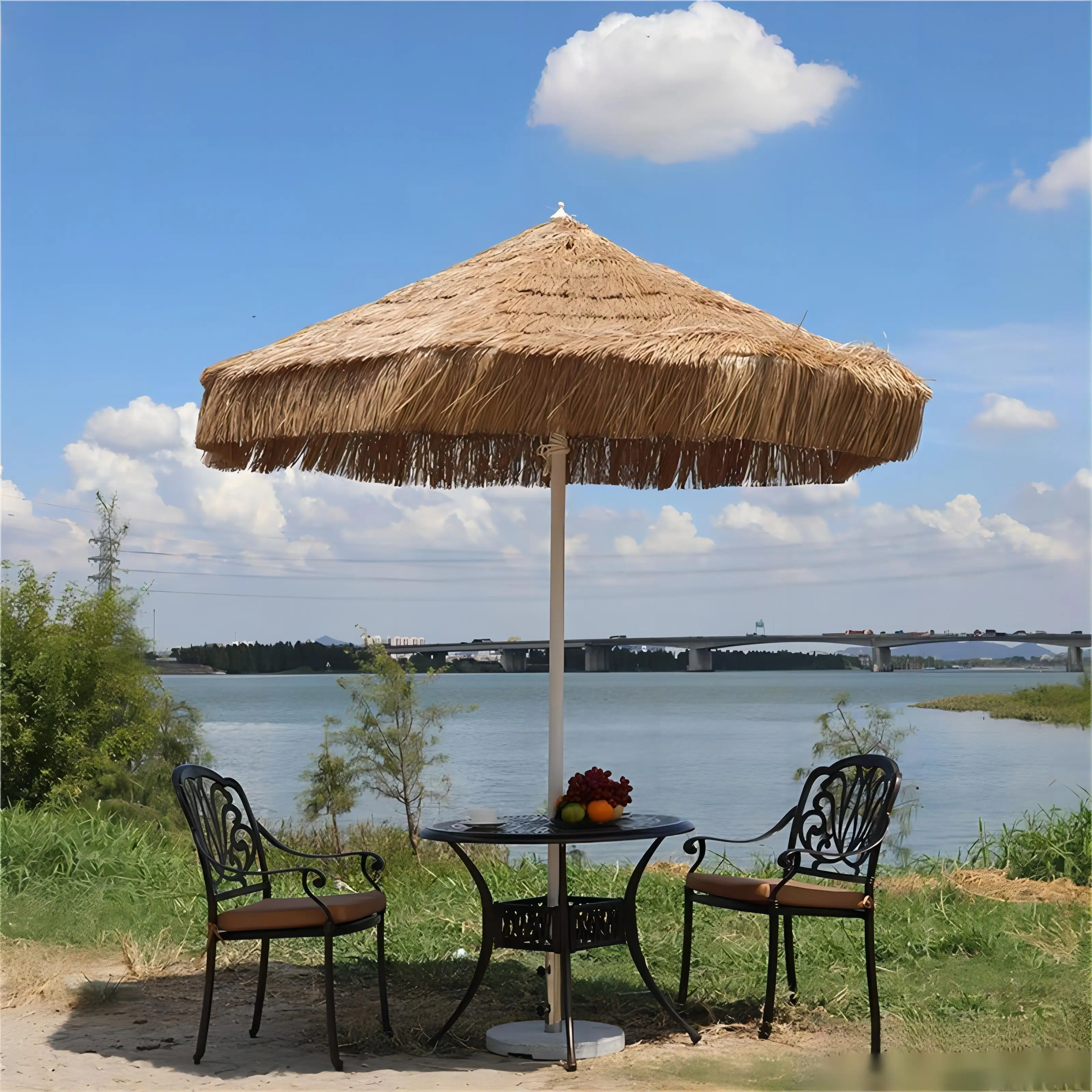 Outdoor Thatched Umbrellas Artificial Straw Middle Column Umbrellas Beach Sun Retro Pastoral Farmhouse Scenic Spots Parasols